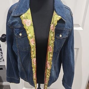 Daniel K Blue Denim Jacket with Floral Trim